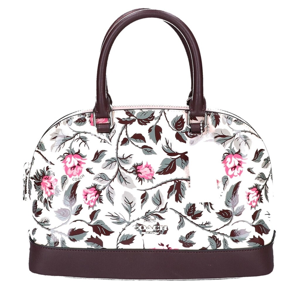 COACH F24547 Sleeping Rose Print 2-Way Shoulder Handbag, Beige/Dark Brown, Wo...